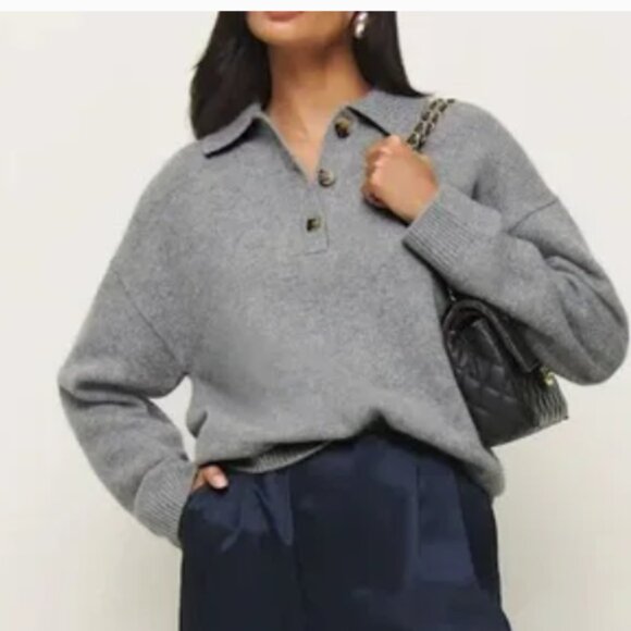 Reformation Brooklyn Cashmere Polo Sweater sz S - Picture 3 of 5